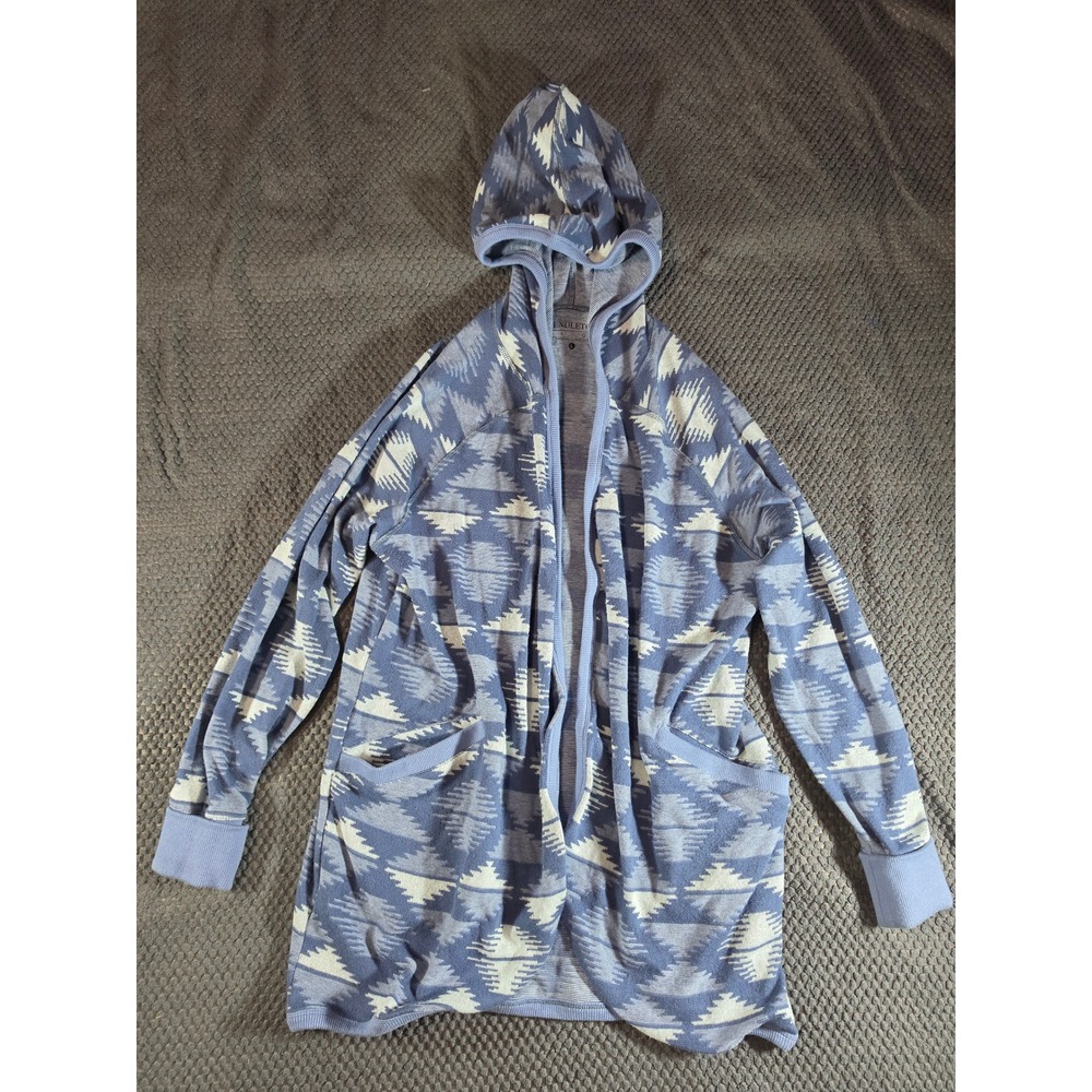 Pendleton Womens Blue Southwestern Geometric Open Front Hooded Cardigan Large